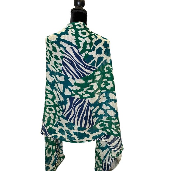 Unbranded Scarf Womens Long Rectangle Blue Green Animal Print Camo Fringe - Picture 5 of 8